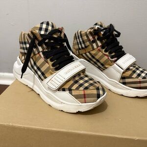 Burberry Tan and Black Check Sneakers